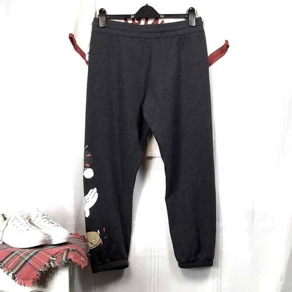 🎄MICKEY MOUSE Christmas Charcoal Drawstring Waist Elastic Ankle Fleece Joggers - Picture 3 of 8
